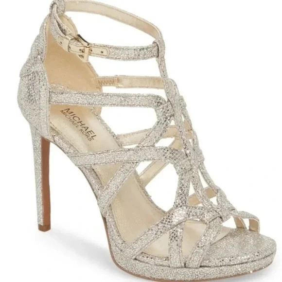 MICHAEL Michael Kors Glitter Champagne Heels Sz 7 - Picture 3 of 16